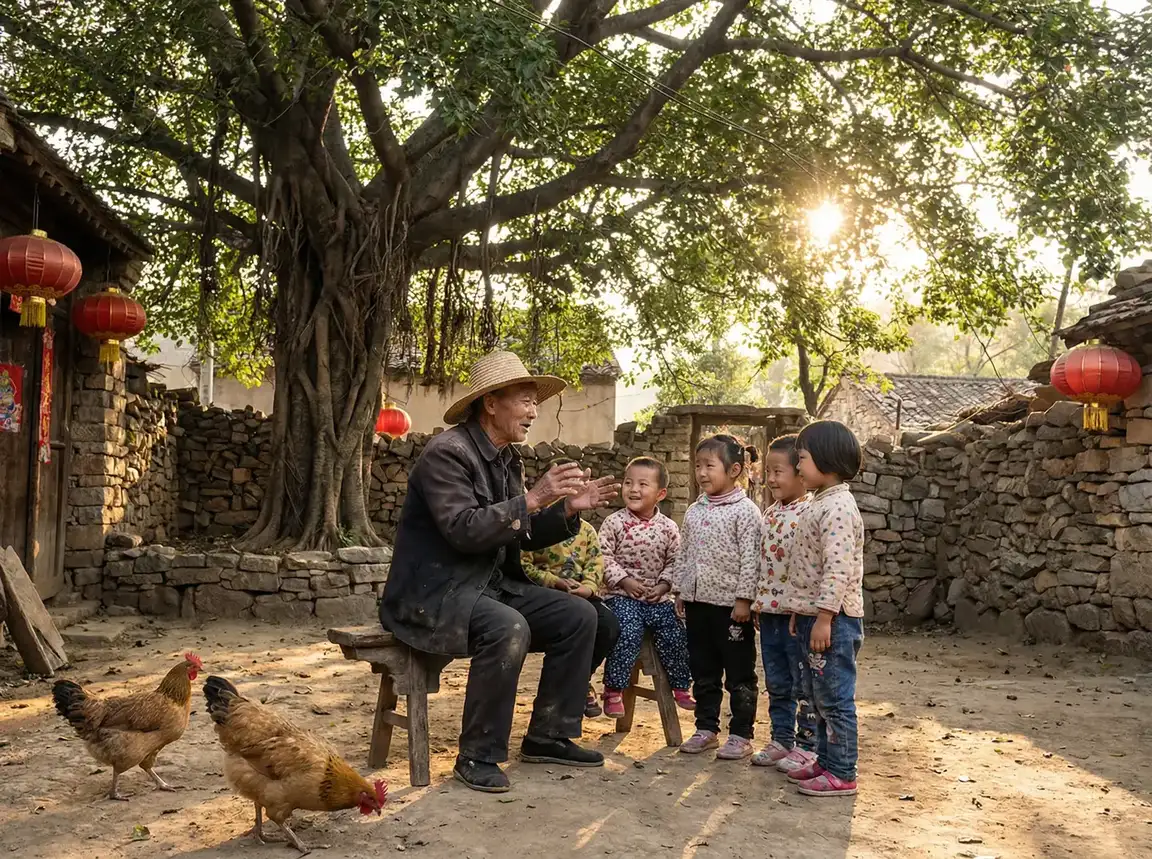 老人在大榕树下给孩子们讲故事 - 新黑暗圣经在线 乡村记忆